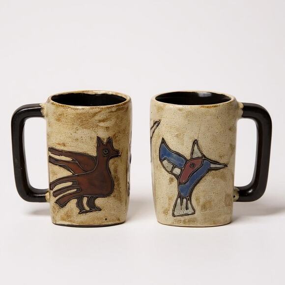 Mara Designed Stoneware Mexico Birds/ Hummingbird Set of 2 Coffee Mugs 12oz EUC - Picture 1 of 16
